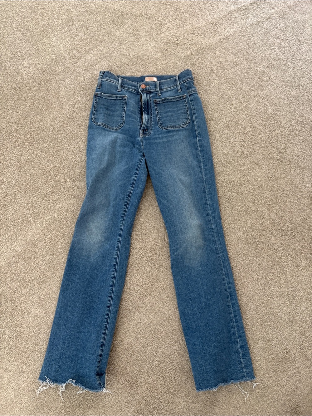 MOTHER Indigo Straight-Leg Jeans with Patch Pockets